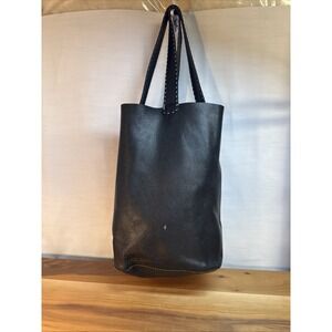 HENRY BEGUELIN Black Leather Large Hobo Tote Slouchy Shopping Bag Omino Logo